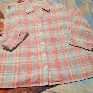 Topshop Pink and Blue Plaid Button Down Shirt